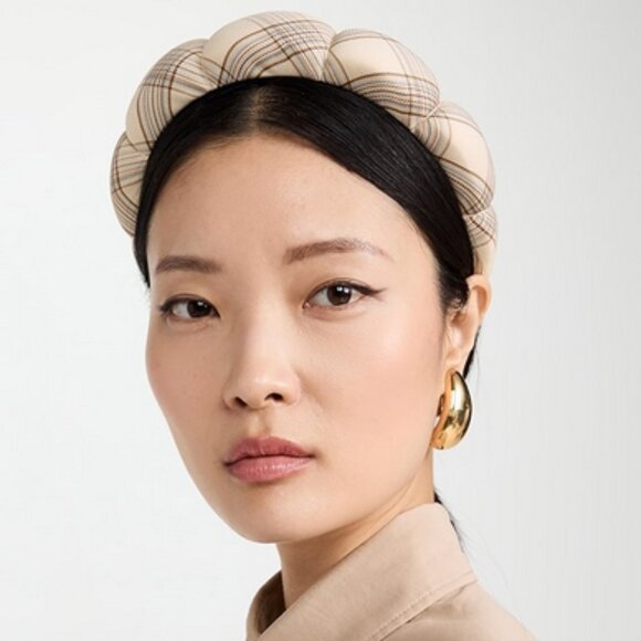 Lele Sadoughi Plaid Scalloped Headband in Natural NWT NEW - Picture 1 of 10